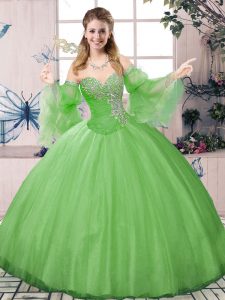 Low Price Green Sweetheart Lace Up Beading Quince Ball Gowns Long Sleeves