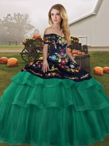 Tulle Sleeveless Sweet 16 Dresses Brush Train and Embroidery and Ruffled Layers