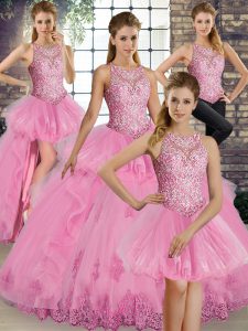 Lovely Sleeveless Lace and Embroidery and Ruffles Lace Up Quinceanera Dress