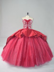 Flare Wine Red Sleeveless Satin and Tulle Court Train Lace Up Vestidos de Quinceanera for Sweet 16 and Quinceanera