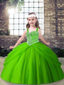 Sleeveless Tulle Floor Length Lace Up Glitz Pageant Dress in with Beading