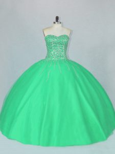 Stylish Beading Quinceanera Gown Green Lace Up Sleeveless Floor Length