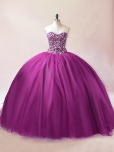 Dynamic Sweetheart Sleeveless Lace Up Quinceanera Dresses Purple Tulle
