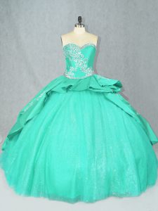 Ball Gowns Sleeveless Turquoise Quinceanera Dress Court Train Lace Up