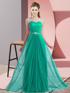 Top Selling Scoop Sleeveless Wedding Party Dress Floor Length Beading Turquoise Chiffon