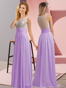 Floor Length Lavender Quinceanera Court of Honor Dress Scoop Sleeveless Side Zipper