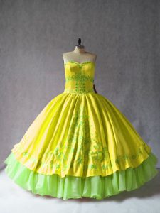Great Yellow Sweetheart Neckline Embroidery 15th Birthday Dress Sleeveless Lace Up