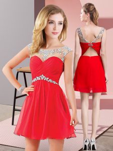 Decent Chiffon Scoop Sleeveless Backless Beading Prom Evening Gown in Red