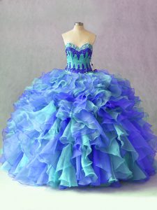 Glamorous Multi-color Sleeveless Organza Lace Up Quinceanera Dress for Sweet 16 and Quinceanera