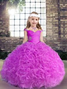 Wonderful Straps Sleeveless Lace Up Little Girls Pageant Gowns Lilac Fabric With Rolling Flowers