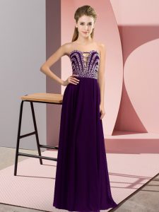 Graceful Sleeveless Floor Length Beading Lace Up Homecoming Dress with Dark Purple
