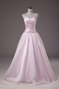 Baby Pink Sleeveless Beading Floor Length Quinceanera Dress