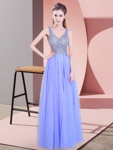 High Quality Floor Length Empire Sleeveless Lavender Prom Gown Zipper