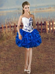 Blue And White Sleeveless Organza Lace Up Prom Party Dress for Prom and Party