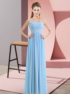 Blue Empire Chiffon Sweetheart Sleeveless Beading Floor Length Zipper Homecoming Dress