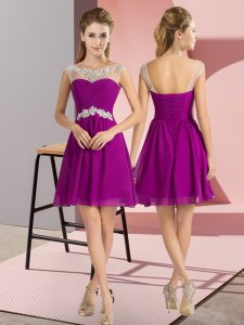 Fashionable Mini Length Lace Up Dama Dress for Quinceanera Purple for Wedding Party with Beading