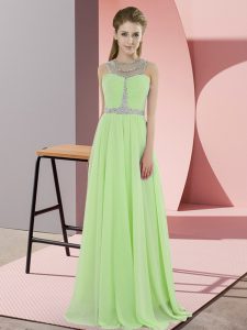 Flare Yellow Green Scoop Neckline Beading Dress for Prom Sleeveless Zipper