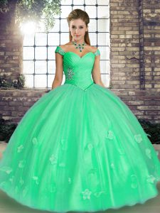 Floor Length Ball Gowns Sleeveless Turquoise and Apple Green Vestidos de Quinceanera Lace Up