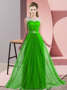 Enchanting Floor Length Green Wedding Guest Dresses Chiffon Sleeveless Beading