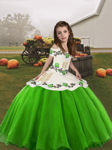 Excellent Green Sleeveless Embroidery Floor Length Little Girls Pageant Dress Wholesale