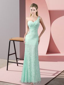 Floor Length Apple Green Prom Gown Lace Sleeveless Beading and Lace