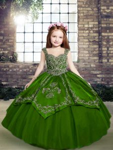 Ball Gowns Evening Gowns Green Straps Tulle Sleeveless Floor Length Lace Up