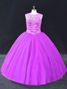 Admirable Purple Sleeveless Tulle Lace Up 15 Quinceanera Dress for Sweet 16 and Quinceanera