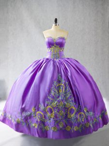 Lavender Sweetheart Lace Up Embroidery Quinceanera Gowns Sleeveless