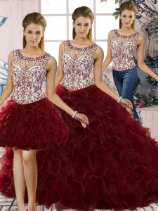 Modern Sleeveless Lace Up Floor Length Beading and Ruffles Quinceanera Dresses