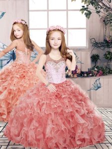 Fancy Ball Gowns Child Pageant Dress Red Scoop Organza Sleeveless Floor Length Zipper