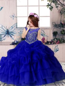 Floor Length Royal Blue Child Pageant Dress Scoop Sleeveless Zipper