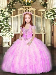 Lilac Sleeveless Tulle Lace Up Pageant Dress for Party and Sweet 16 and Wedding Party