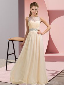 Floor Length Champagne Prom Evening Gown Chiffon Sleeveless Beading
