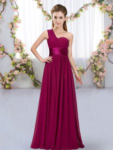 Fuchsia Empire Belt Wedding Party Dress Lace Up Chiffon Sleeveless Floor Length