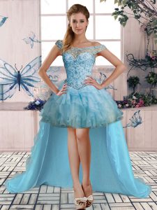 Light Blue Lace Up Beading and Ruffles Sleeveless High Low