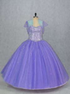 Tulle Sleeveless Floor Length Quinceanera Dress and Beading