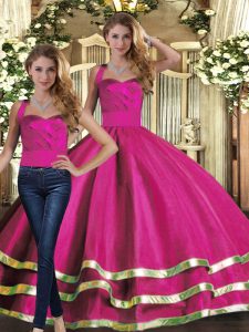 Trendy Floor Length Fuchsia Ball Gown Prom Dress Halter Top Sleeveless Lace Up