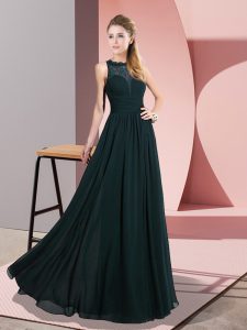 Enchanting Scoop Sleeveless Hoco Dress Floor Length Lace Green Chiffon