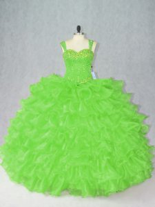 Admirable Side Zipper Straps Beading and Ruffles Quinceanera Dresses Organza Sleeveless