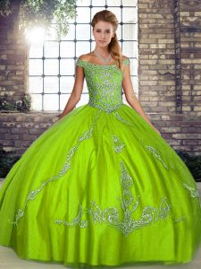 New Arrival Sleeveless Floor Length Beading and Embroidery Lace Up Quinceanera Gowns with Green