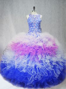 Inexpensive Multi-color Ball Gowns Beading and Ruffles Quince Ball Gowns Zipper Tulle Sleeveless