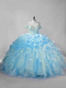 Pretty Ball Gowns Sleeveless Baby Blue Vestidos de Quinceanera Brush Train Lace Up