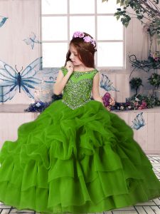 Adorable Scoop Sleeveless Pageant Dress for Teens Floor Length Beading and Pick Ups Organza