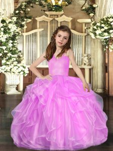Floor Length Lilac Kids Formal Wear Straps Sleeveless Lace Up
