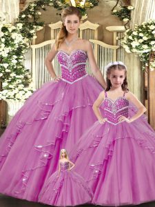 Lilac Sweetheart Neckline Beading 15 Quinceanera Dress Sleeveless Lace Up