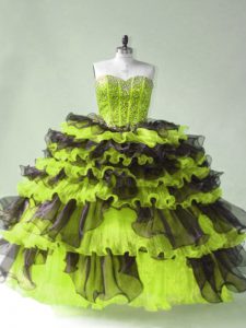 Sweetheart Sleeveless Lace Up Vestidos de Quinceanera Yellow Green Organza