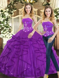 Floor Length Two Pieces Sleeveless Purple 15 Quinceanera Dress Lace Up