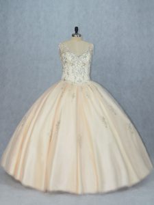 Glamorous Sleeveless Lace Up Floor Length Beading Quinceanera Dresses