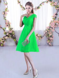 Green Lace Up Dama Dress Lace Cap Sleeves Mini Length