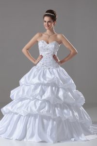 Sweetheart Sleeveless Brush Train Lace Up Wedding Gowns White Taffeta
